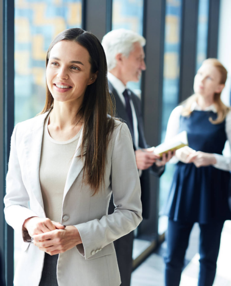 group of office workers talking